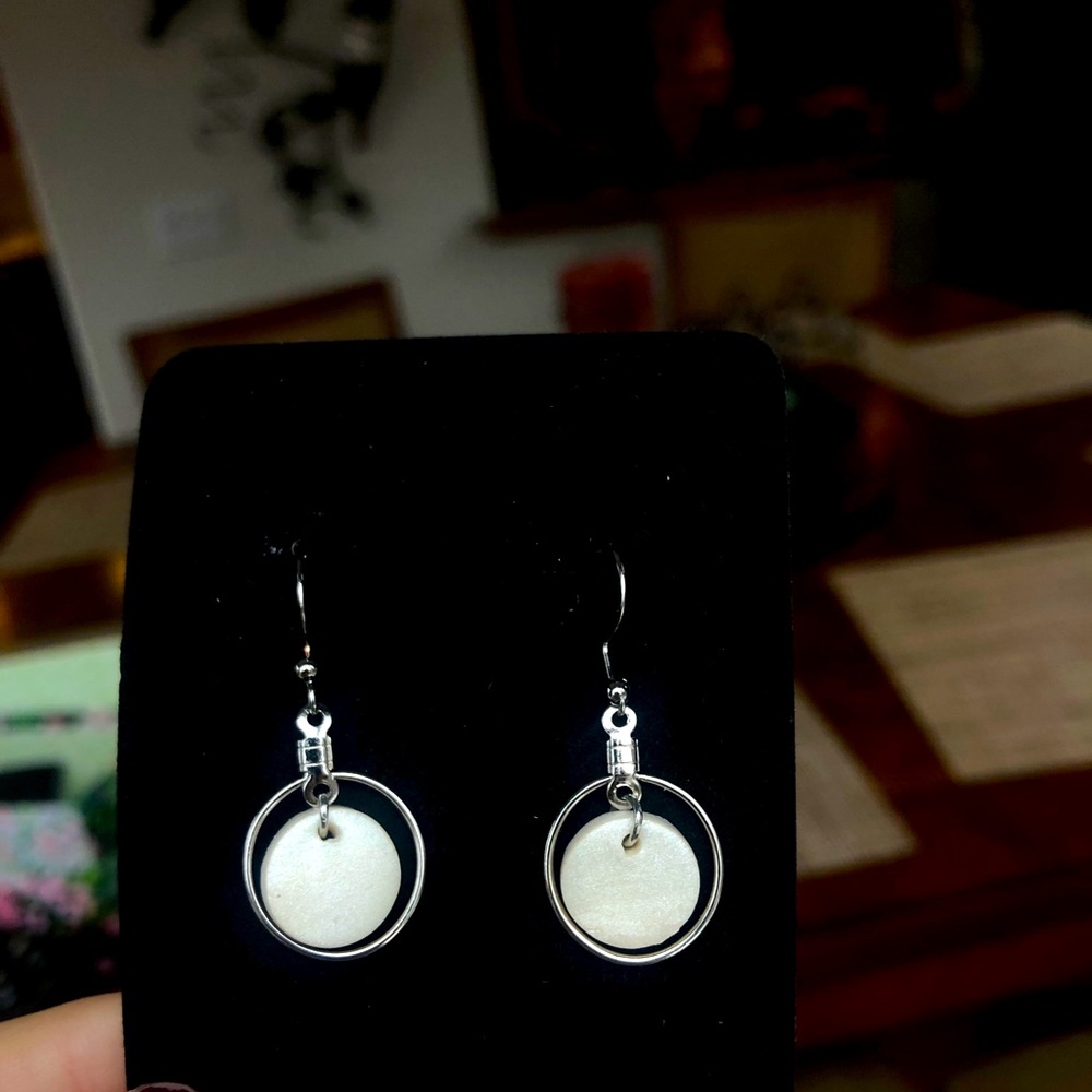 Clay Earrings, circle stud with detail circle hoop